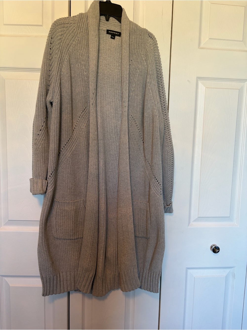 Beautiful Repeat 100% Cotton Open-Front Long Cardigan - Light Gray (Large)